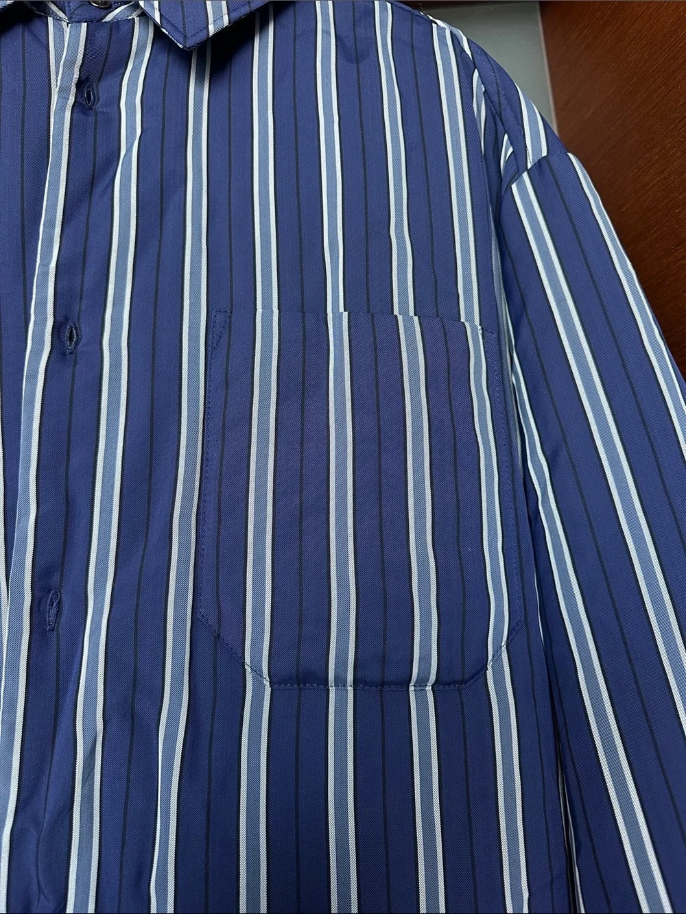 Zara Navy Blue Vertical Stripe Button-Down Oversize Jacket